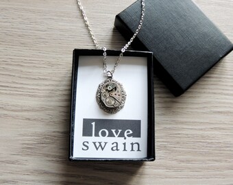 Silver Steampunk Necklace / watch movement necklace / clockwork necklace