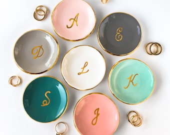 Gold Monogrammed Ring Dish, Personalized Ring Dish - Ring Holder, Jewelry Holder, Ceramic Ring Dish, Engagement, Gift for Her, Modern Mud