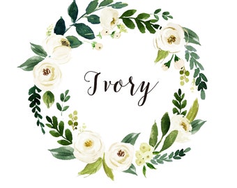 Watercolor flower wreath clipart- Ivory/Individual PNG files/Hand Painted/Wedding design