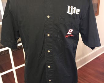 Vintage NASCAR Rusty Wallace Miller Lite Short Sleeve Dress Shirt