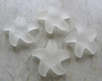 Sea Glass Starfish Pendant Beads, White Color, Frosty Matte Drilled Faux Sea Glass, 31 x 29mm, 4 Pieces