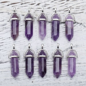 Wholesale Natural Hexagonal Amethyst Pendant Healing Point Reiki Charms Bulk For Jewelry Making.