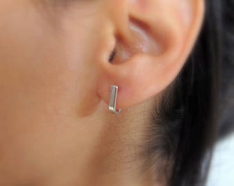 Sterling silver J earrings, Small open hoop earrings, Minimalist earrings, curved stud earrings
