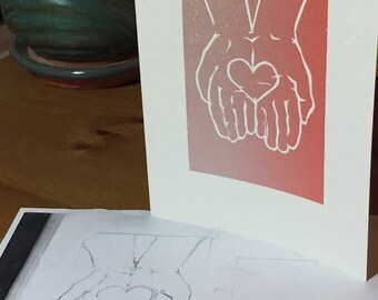 Hand printed silkscreen gratitude blank notecard - made with love (5"x7")