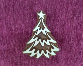 Indian hand carved wood stamp pottery stamp wood printing block textile stamp, tjaps - christmas tree