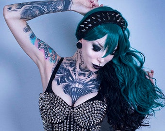 PennyWigs Murmaider - Green & Black Layered Full Wig Teal Wavy Curly Natural Fade Seafoam Sea Turquoise Costume Cosplay Halloween Drag Queen
