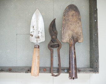 rustic antique garden tool set