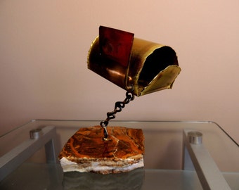 Mid Century Vintage Metal Copper Mailbox marble base desk sculpture Jere era