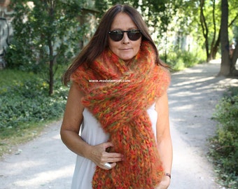 Scarf 2,5 meter Mohair hand knitted