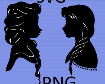 Frozen Sisters Elsa and Anna Disney Silhouette Clipart SVG-PNG, Instant Download, Digital Download,Product code#180528-A