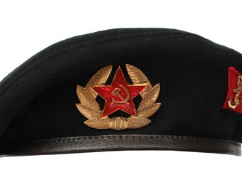 Russian black Beret Marines USSR with badge Soviet Navy summer hat Military uniform headdress, wool cap