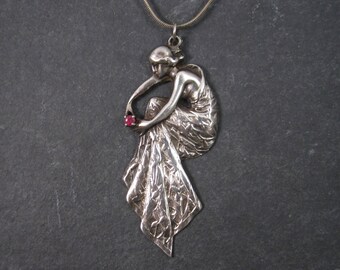 Art Nouveau Sterling Ruby Woman Pendant Necklace