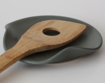 Gray/Green Ceramic Spoon Rest | Made to Order