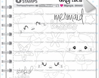 Mermaid Stamps 80OFF Commercial Use Digi Stamp Digital Image Digistamp Kawaii Cat Summer