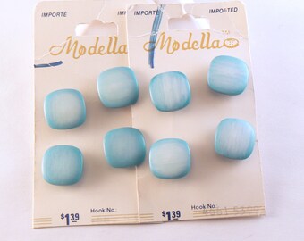 8 - 17 mm Plastic Matte Turquoise Square Vintage Shank Buttons - Carded Buttons - Button Card #BES-29-06