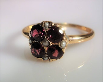 Antique 14K Tourmaline & Seed Pearl Ring, Purple Ring, Purple Tourmaline Ring, Seed Pearl Ring, 14K Rose Gold Ring, Vintage Ring – Size 6.75