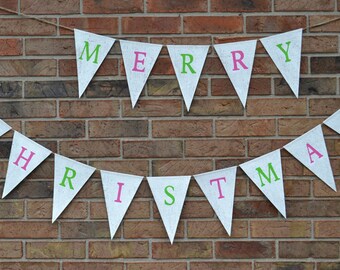 Merry Christmas Banner .. Burlap banner ... Holiday decoration