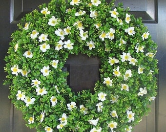 SUMMER WREATH SALE Boxwood Spring Wreath- Front Door Decor- Outdoor Boxwood Summer Wreath- Door Decor- Artificial Boxwood Wreath