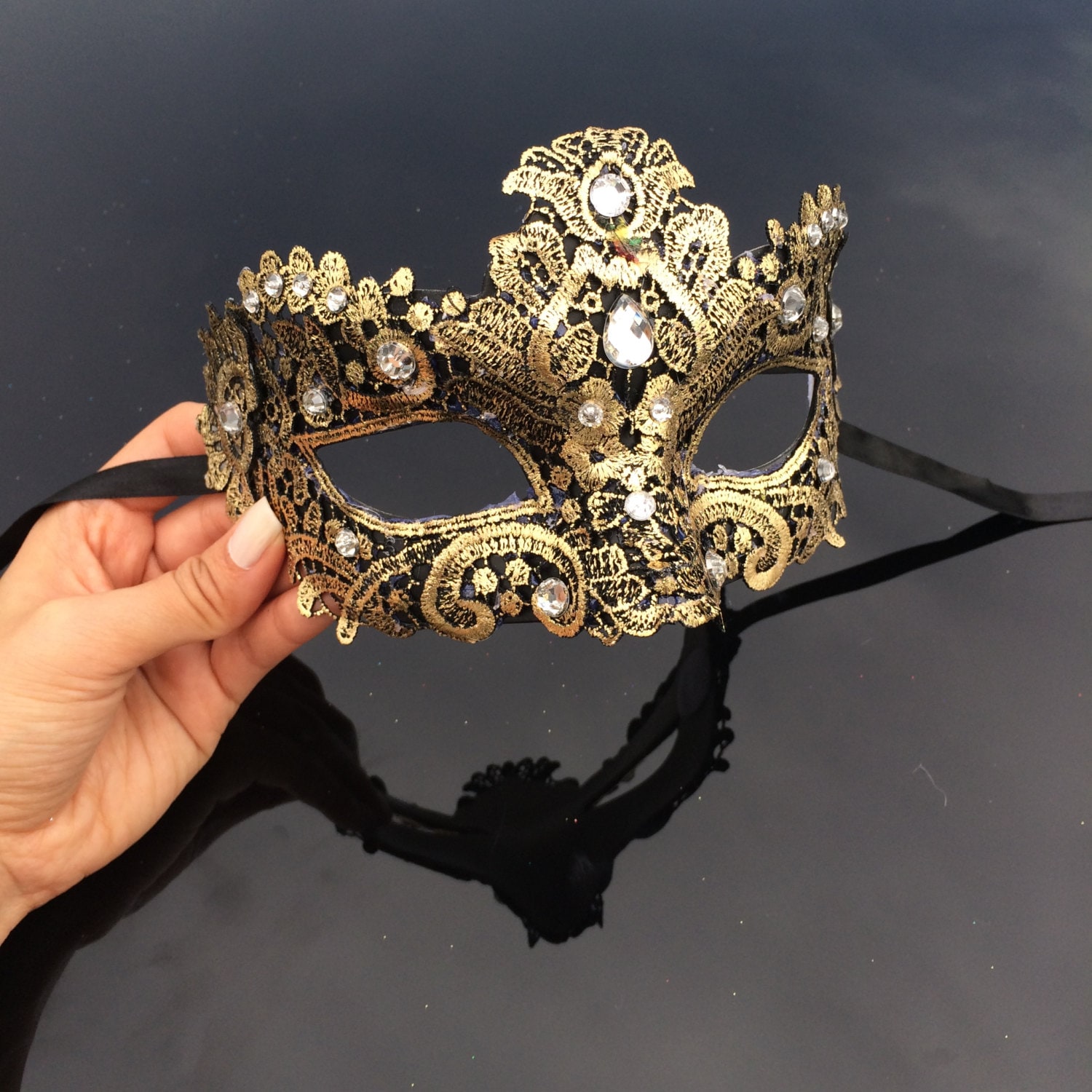 Gold Masquerade Mask Masquerade Mask Brocade Lace Mask