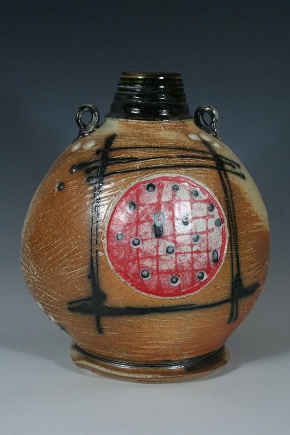 Handmade Ceramic Red Dots Bottle