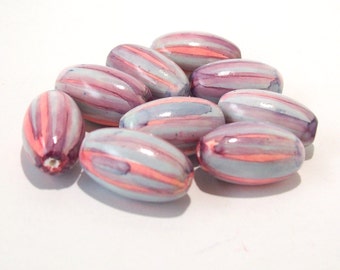 NOW ON SALE Polymer Clay Pink and Blue Oval Beads - Handmade