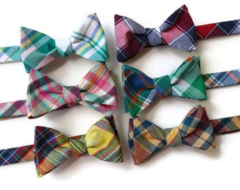 Madras Plaid Bow Tie~Mens Self Tie Bow Tie~Mens Pre Tied~Anniversary Gift~Wedding Tie~HoBo Ties~Cotton Bow Tie~Mens Gift~Wedding~Mens Plaid