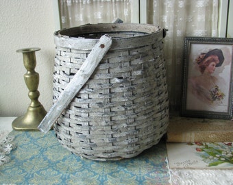 Antique Primitive Hand Made Silver Birch Woven Basket Bundle Basket Antique Basket Silver Birch Estate