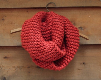 Oregon Scarf - Chunky knit circular scarf in bright pumpkin orange color
