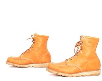 mens size 12 CAROLINA tan leather 80s 90s rustic HIKING boots USA