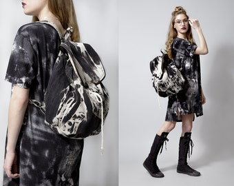 Canvas backpack Acid wash denim daypack backpack in white smoke | handbag rucksack | vegan knapsack