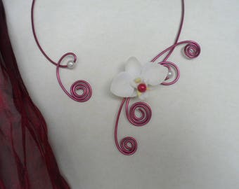 Burgundy and ivory bridal necklace