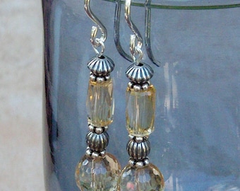 Genuine Citrine Dangle Earrings, Sterling Silver, Cavalier Creations
