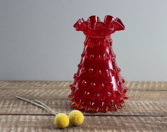 Vintage Fenton Art Glass Amberina Hobnail Vase