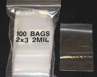 100 Mini 2X3 Clear Plastic Bags with Zip Closure 2mil thick - Resealable