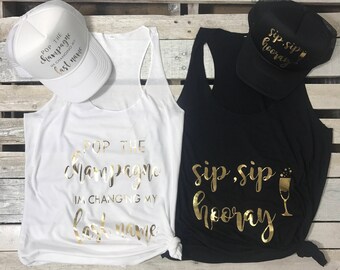 Bride Pop the Champagne I'm Changing My Last Name Bachelorette Party Tanks, Bride Shirt, Bride Tank, Bachelorette Shirt, Bridesmaids Tanks