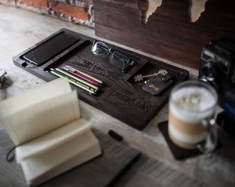 Wooden desk organizer, gifts for boyfriend, gifts for dad, gift for husband, gifts for him, personalized desk organizer