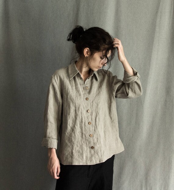 Linen shirt women's grey linen shirt for women linen long