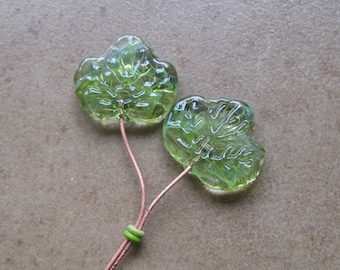 Lampwork Headpins - Glass Headpins - Leaf Glass Headpins - Copper wire - Glass Headpins Pair - SueBeads - Headpins - Glass Heapins - Leaves