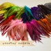 50 pcs+ - Rooster Saddle feathers - 2 inch strip - two-tone, pointy tip, shiny feathers, exotic feathers