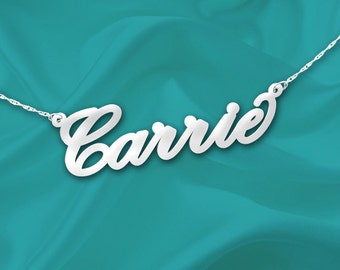 Silver Name Necklace Carrie - Sterling Silver Handcrafted - Personalized Name Necklace - Made in USA