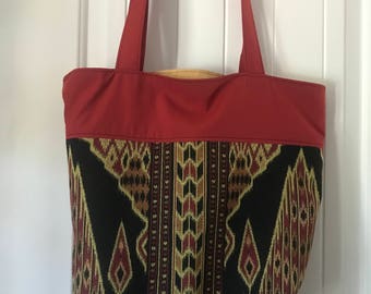 Black, red, & gold two tone reusable eco tote bag