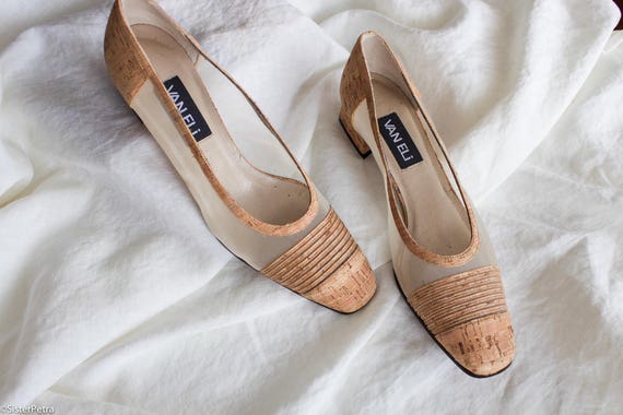 Cork and Mesh Van Eli Pumps