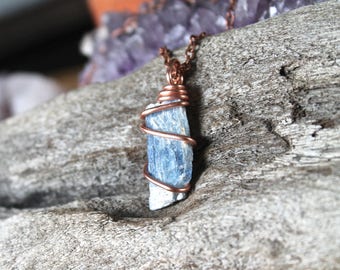 Natural Kyanite Jewelry - Wire Wrapped Stone Necklace - Blue Stone Jewelry - Boho Gypsy Necklace - Bohemian Jewelry - Gypsy Boho Necklace
