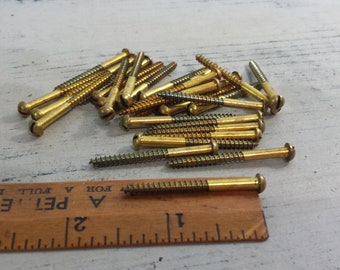 30 - Vintage 1 1/2" Brass Wood Screws, Round Head Screws, Slotted Screws, Salvaged Hardware, Vintage Hardware, Woodworking Supply