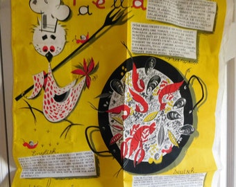 Vintage Paella Recipe Kitchen Towel-NOS