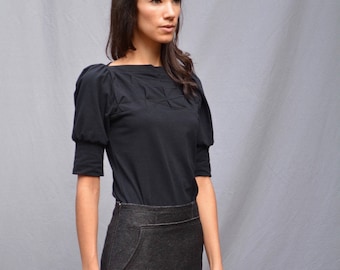 Folded Top, Women's Top, Cotton Jersey, Folded Detail, Puff Sleeves, Modern Chic- made to order, one of a kind