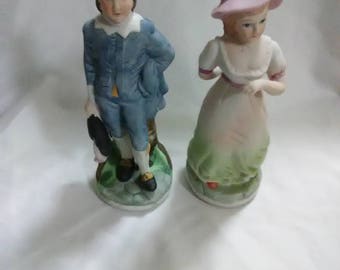 Vintage. Set of blue boy and pinky ceramic figurines.