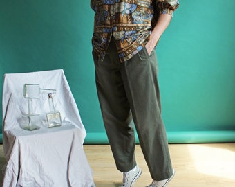 Pleated pants / Khaki vintage pants / FPAN18-1