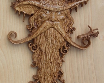 Wood Spirit Wood Carving, Tree Spirit Wood Carving, Carved Wood Spirit, 14 x 10.5 White Oak, Golden Oak Stain, Satin Finish, MADE TO ORDER