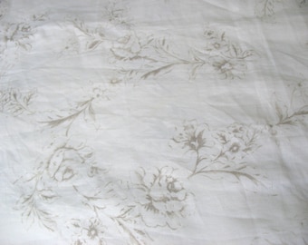Grey and White Floral Print Linen Fabric Sold by Yard